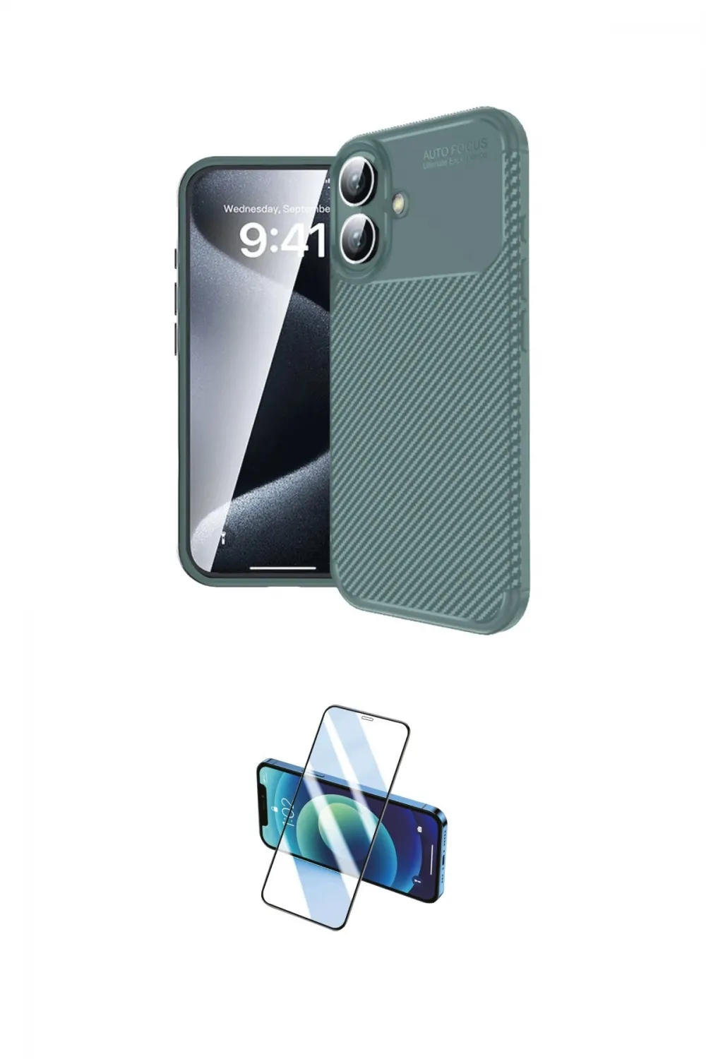 ieg™ iPhone 16 Plus Kılıf Eksen Form Prime - Siyah 3D Antistatik Cam Ekran Koruyucu