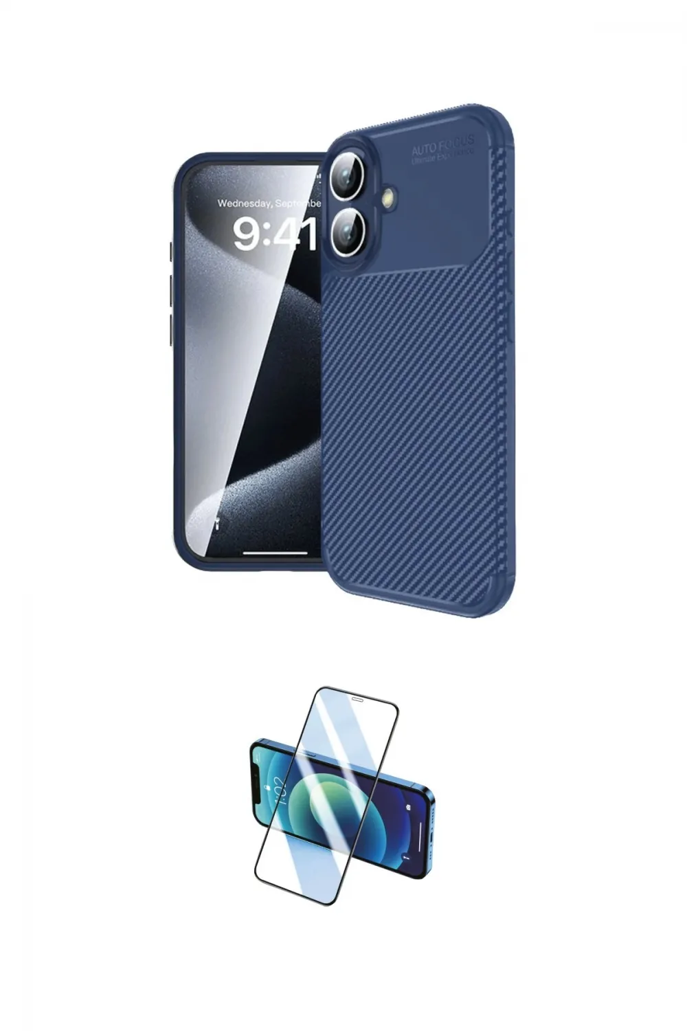 ieg™ iPhone 16 Plus Kılıf Eksen Form Prime - Siyah 3D Antistatik Cam Ekran Koruyucu
