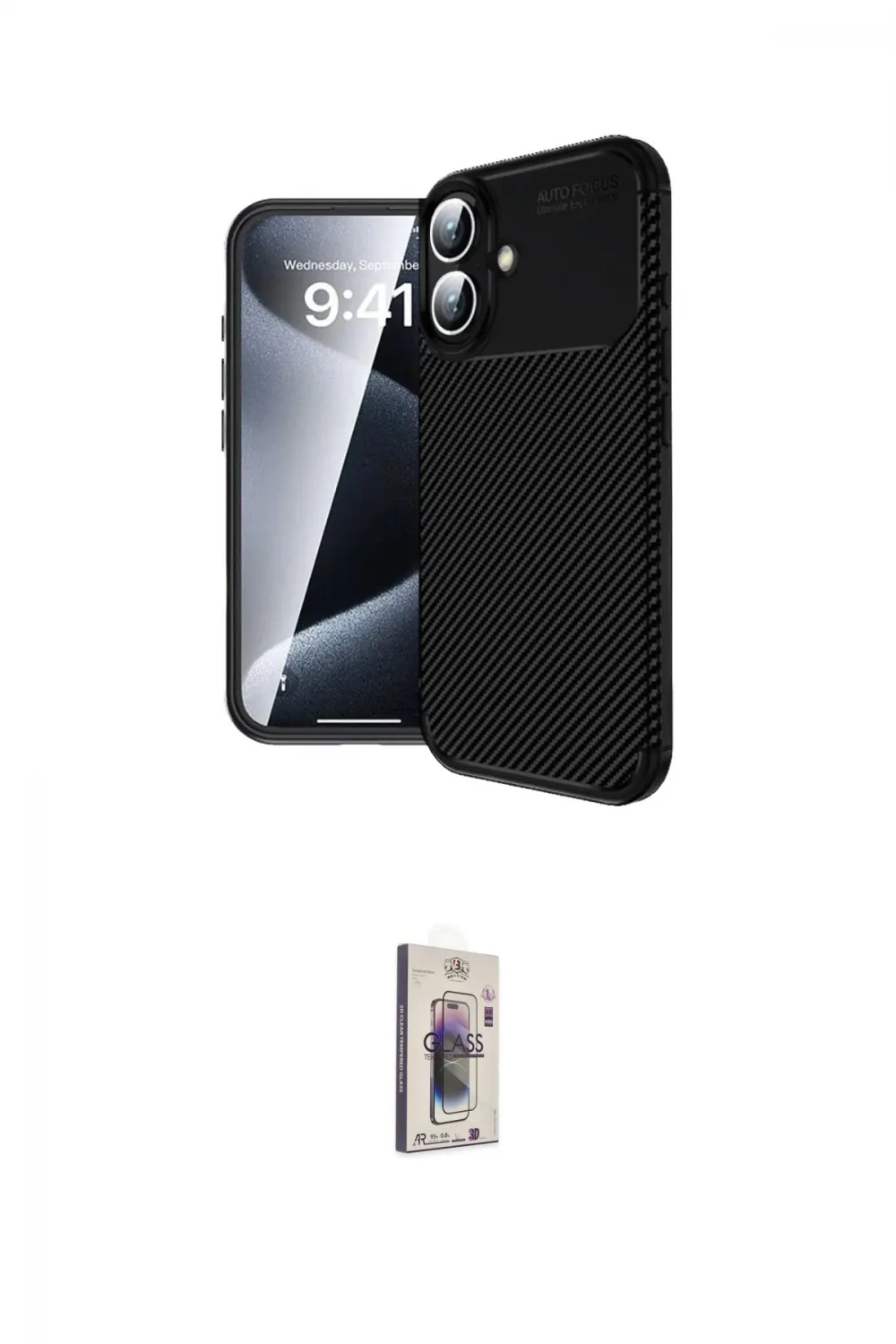 ieg™ iPhone 16 Plus Kılıf Eksen Form Prime - Siyah Bilvis 3D Cam Ekran Koruyucu