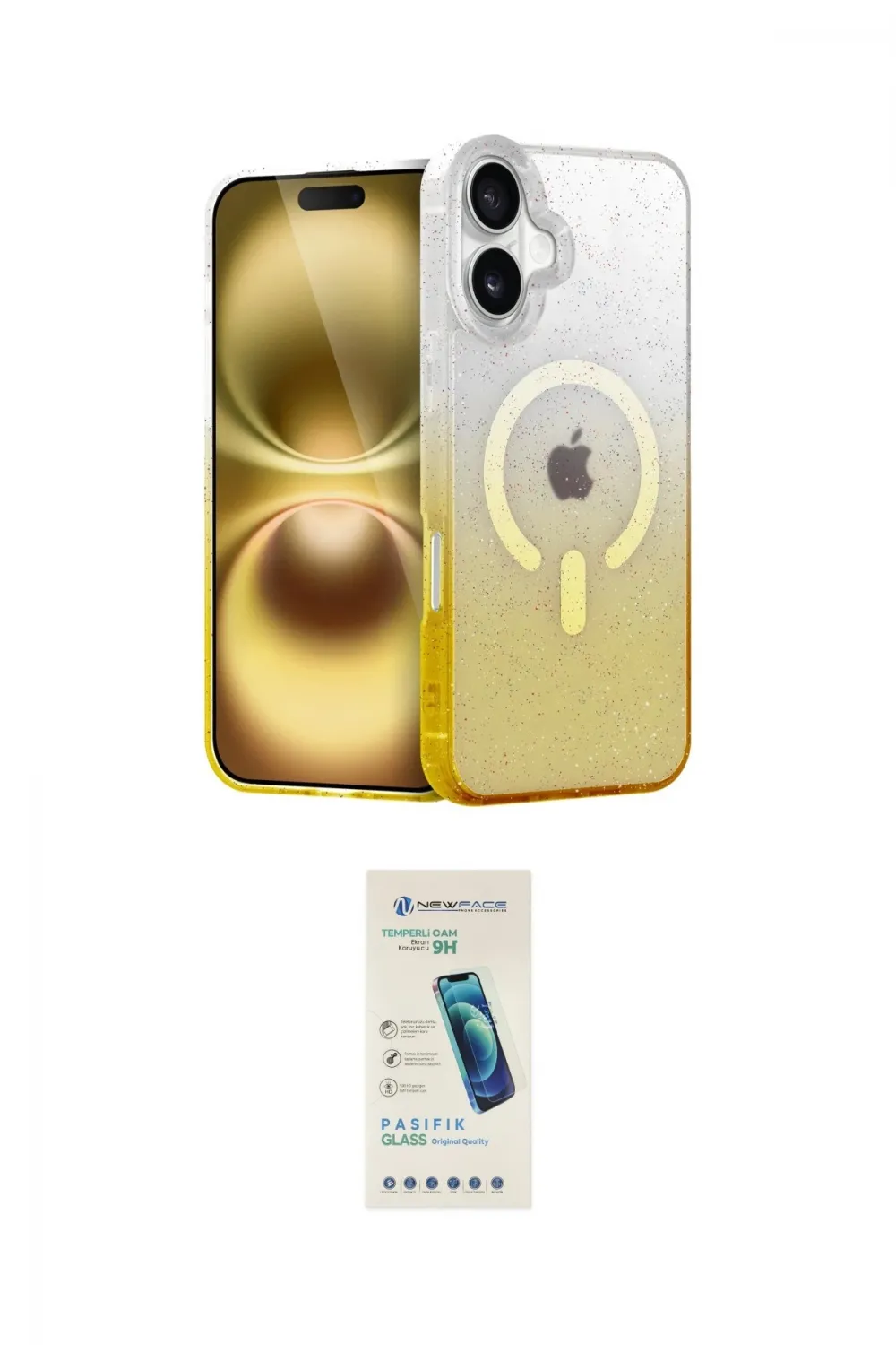ieg™ iPhone 16 Plus Kılıf Eksen Minimal Özel Seri - Şeffaf Pasifik Cam Ekran Koruyucu