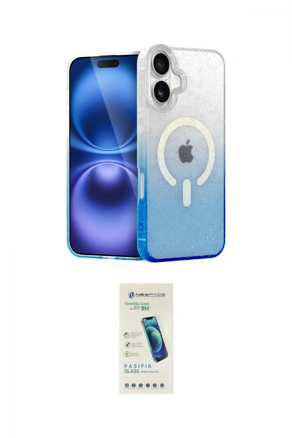 ieg™ iPhone 16 Plus Kılıf Eksen Minimal Özel Seri - Şeffaf Pasifik Cam Ekran Koruyucu