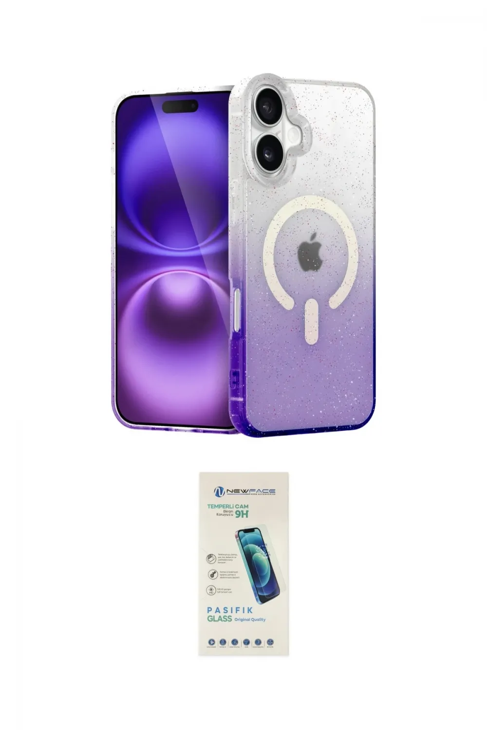 ieg™ iPhone 16 Plus Kılıf Eksen Minimal Özel Seri - Şeffaf Pasifik Cam Ekran Koruyucu