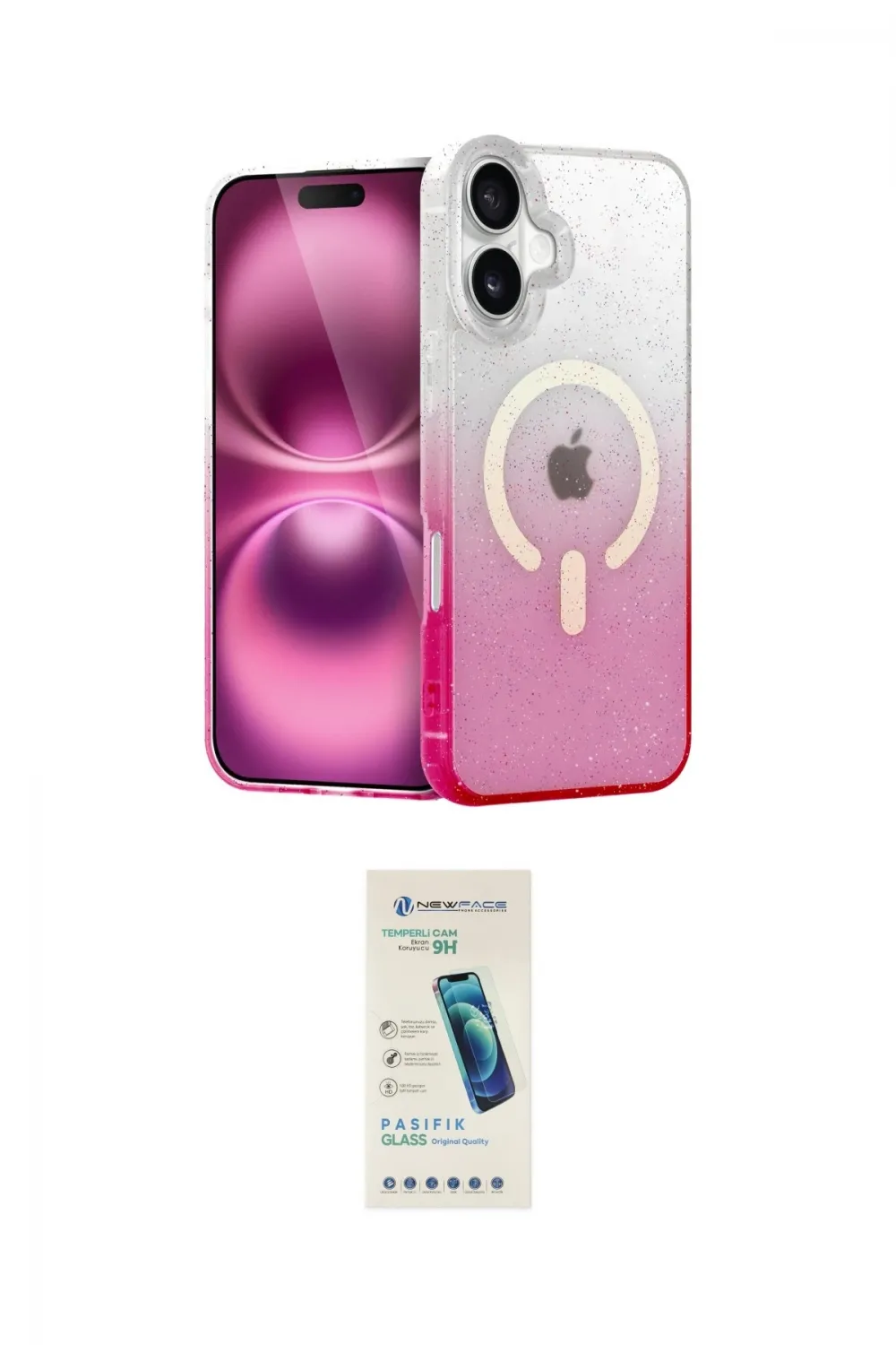 ieg™ iPhone 16 Plus Kılıf Eksen Minimal Özel Seri - Şeffaf Pasifik Cam Ekran Koruyucu