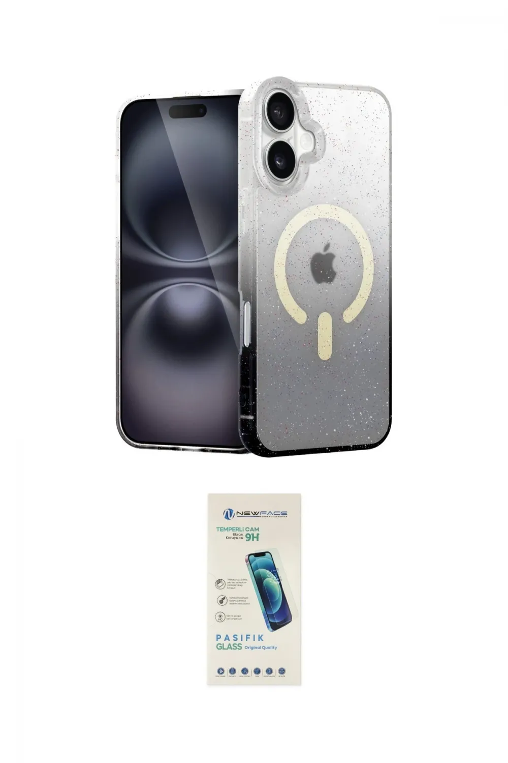 ieg™ iPhone 16 Plus Kılıf Eksen Minimal Özel Seri - Şeffaf Pasifik Cam Ekran Koruyucu