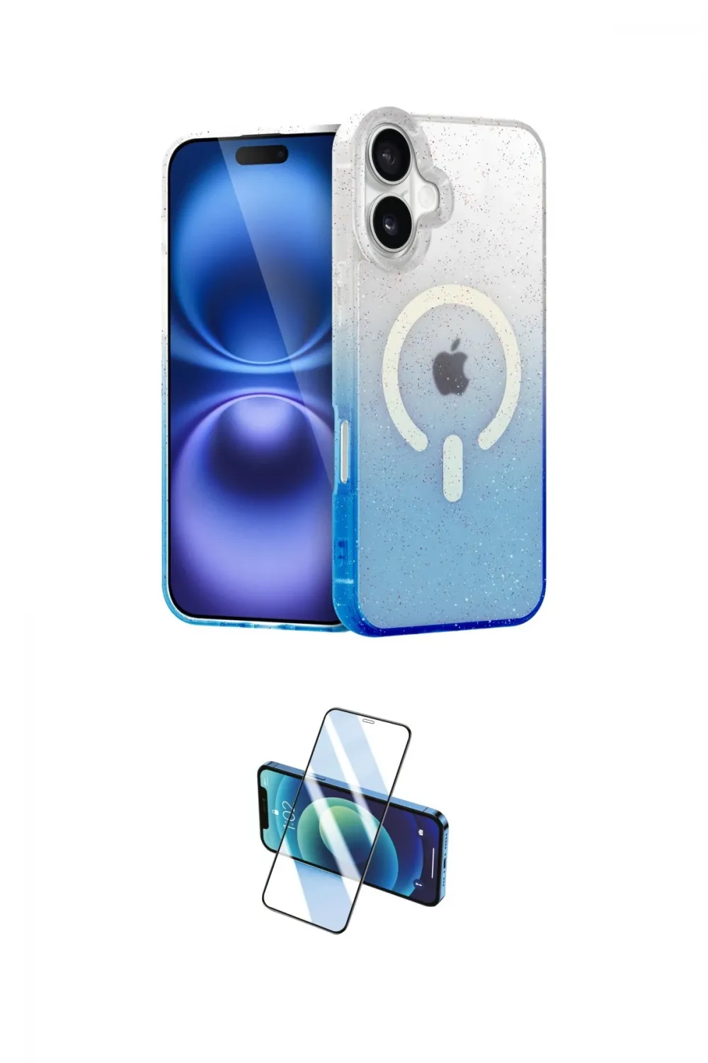 ieg™ iPhone 16 Plus Kılıf Eksen Minimal Özel Seri - Siyah 3D Antistatik Cam Ekran Koruyucu