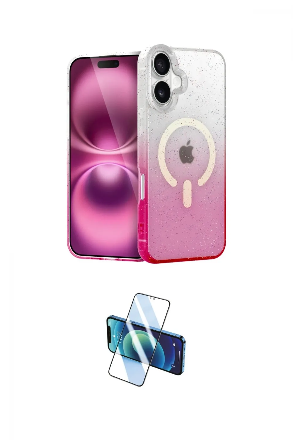 ieg™ iPhone 16 Plus Kılıf Eksen Minimal Özel Seri - Siyah 3D Antistatik Cam Ekran Koruyucu