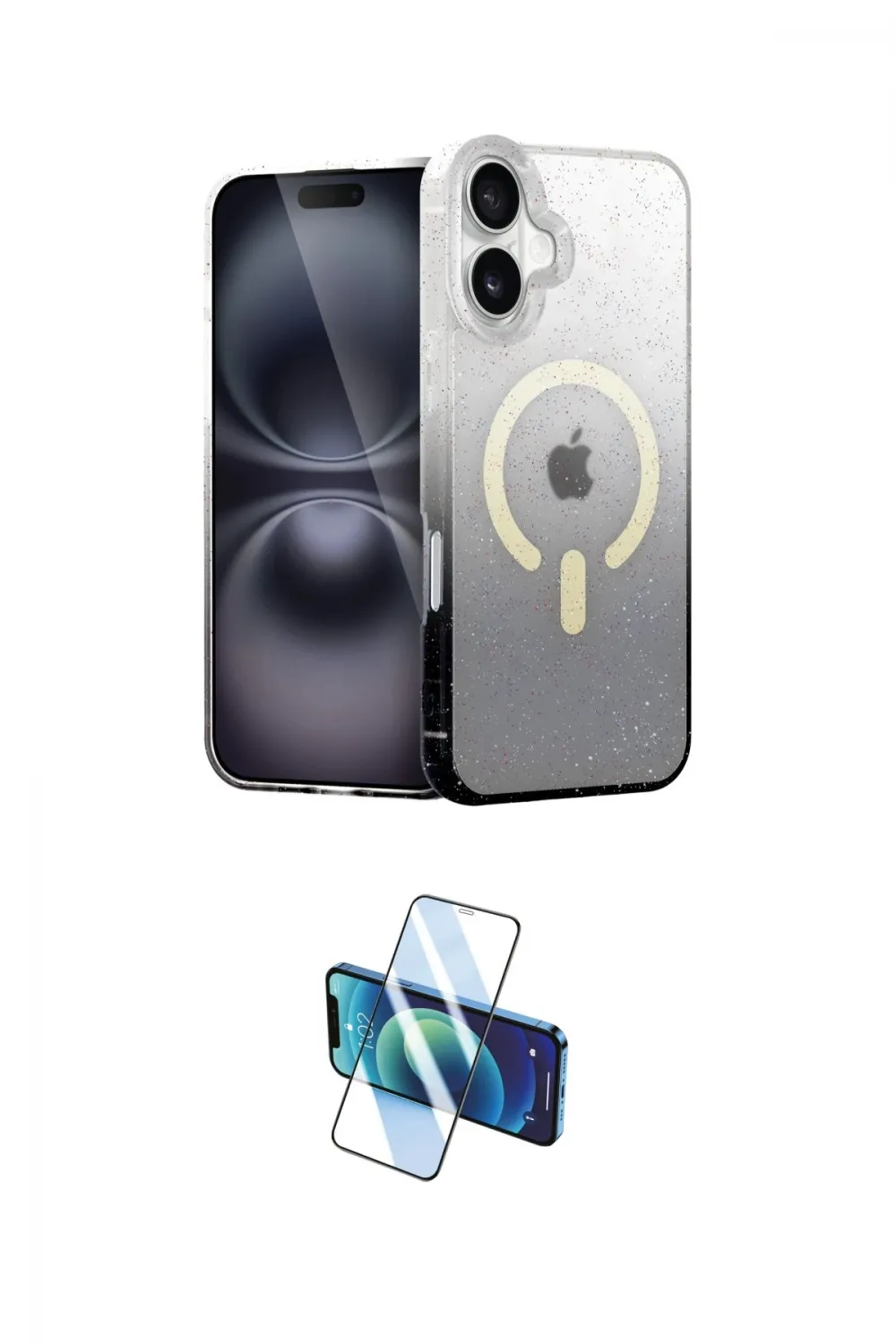 ieg™ iPhone 16 Plus Kılıf Eksen Minimal Özel Seri - Siyah 3D Antistatik Cam Ekran Koruyucu