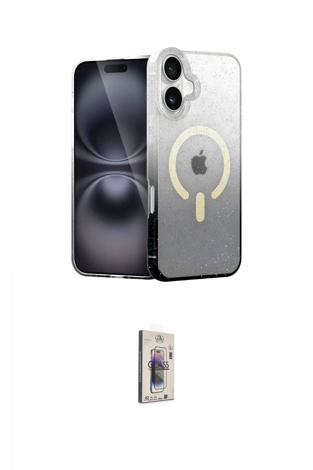 ieg™ iPhone 16 Plus Kılıf Eksen Minimal Özel Seri - Siyah Bilvis 3D Cam Ekran Koruyucu