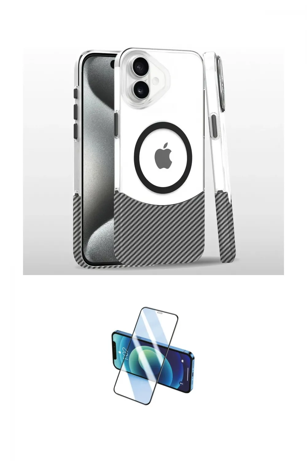 ieg™ iPhone 16 Plus Kılıf İz Asil Prime - Siyah 3D Antistatik Cam Ekran Koruyucu