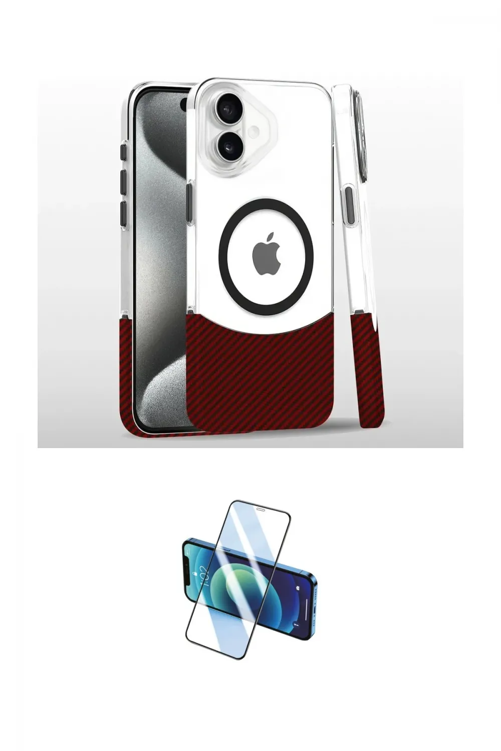 ieg™ iPhone 16 Plus Kılıf İz Asil Prime - Siyah 3D Antistatik Cam Ekran Koruyucu