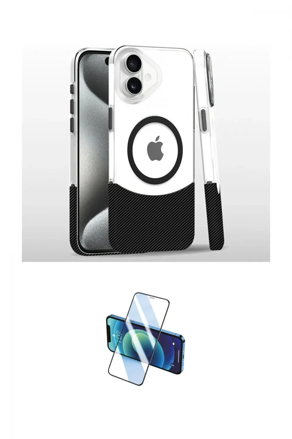 ieg™ iPhone 16 Plus Kılıf İz Asil Prime - Siyah 3D Antistatik Cam Ekran Koruyucu