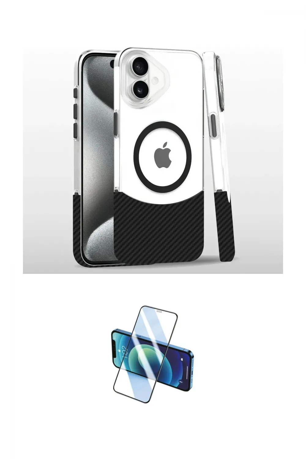 ieg™ iPhone 16 Plus Kılıf İz Asil Prime - Siyah 3D Antistatik Cam Ekran Koruyucu