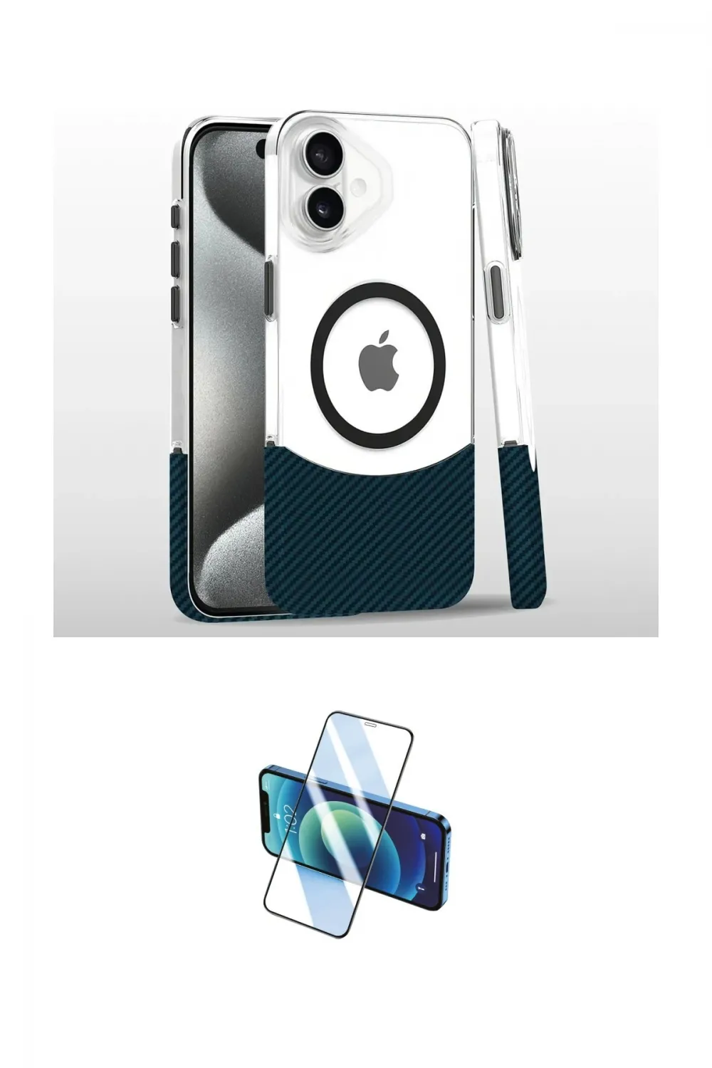 ieg™ iPhone 16 Plus Kılıf İz Asil Prime - Siyah 3D Antistatik Cam Ekran Koruyucu