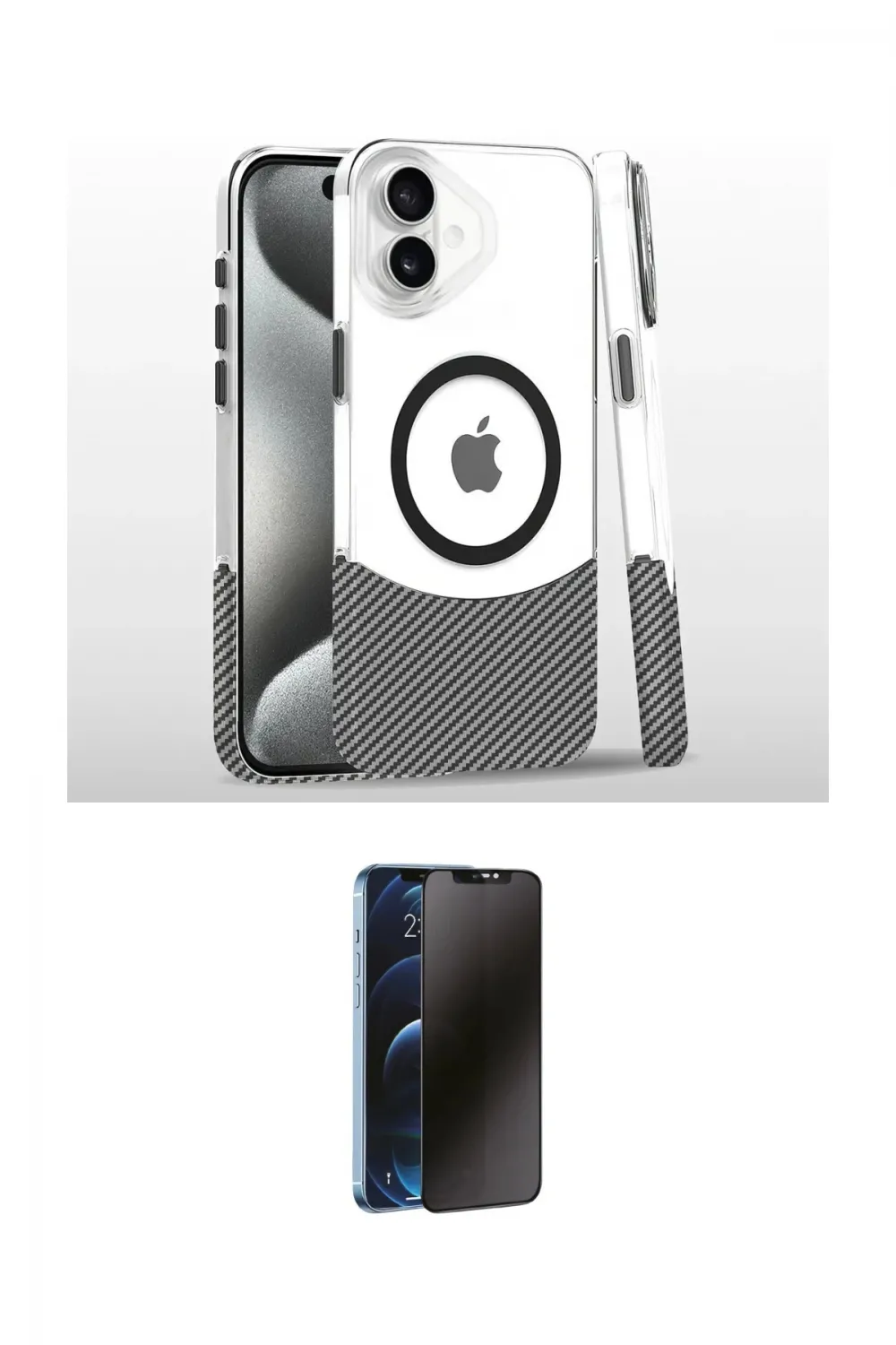 ieg™ iPhone 16 Plus Kılıf İz Asil Prime - Siyah 3D Antistatik Hayalet Cam Ekran Koruyucu