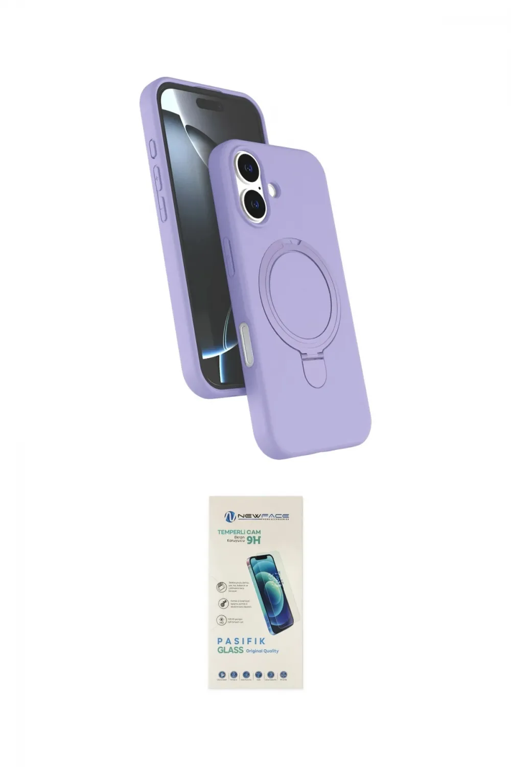 ieg™ iPhone 16 Plus Kılıf İz Işık Koleksiyonu - Şeffaf Pasifik Cam Ekran Koruyucu