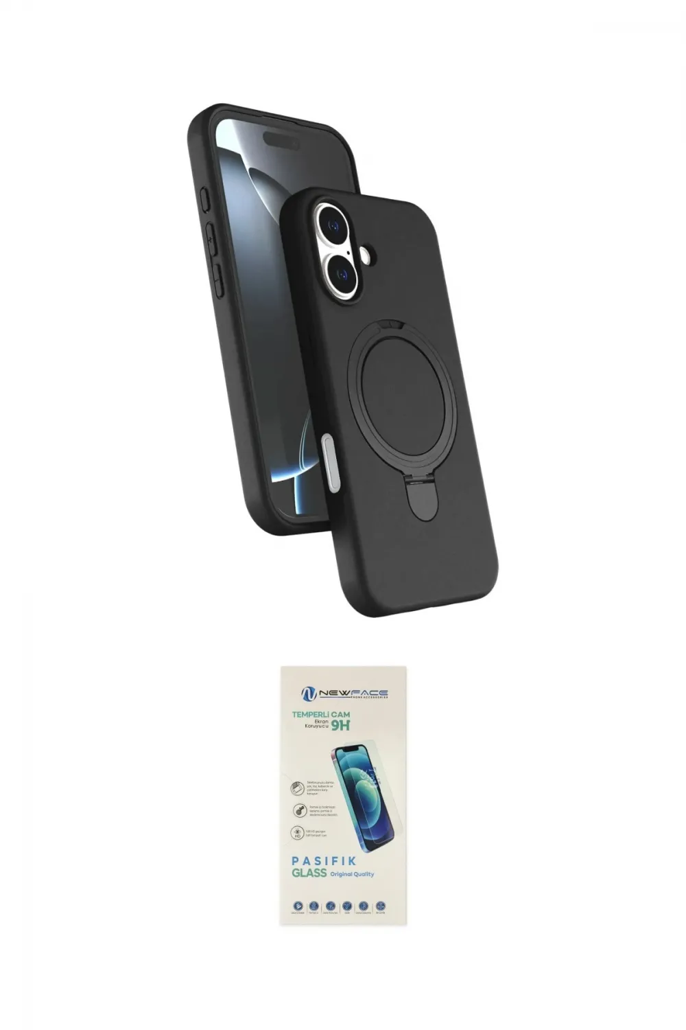 ieg™ iPhone 16 Plus Kılıf İz Işık Koleksiyonu - Şeffaf Pasifik Cam Ekran Koruyucu