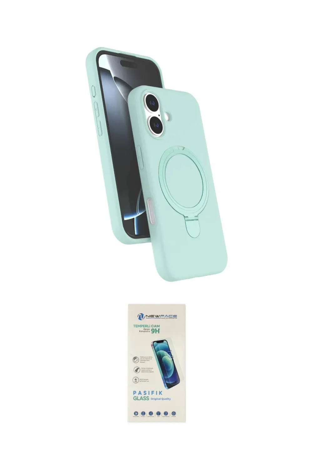 ieg™ iPhone 16 Plus Kılıf İz Işık Koleksiyonu - Şeffaf Pasifik Cam Ekran Koruyucu