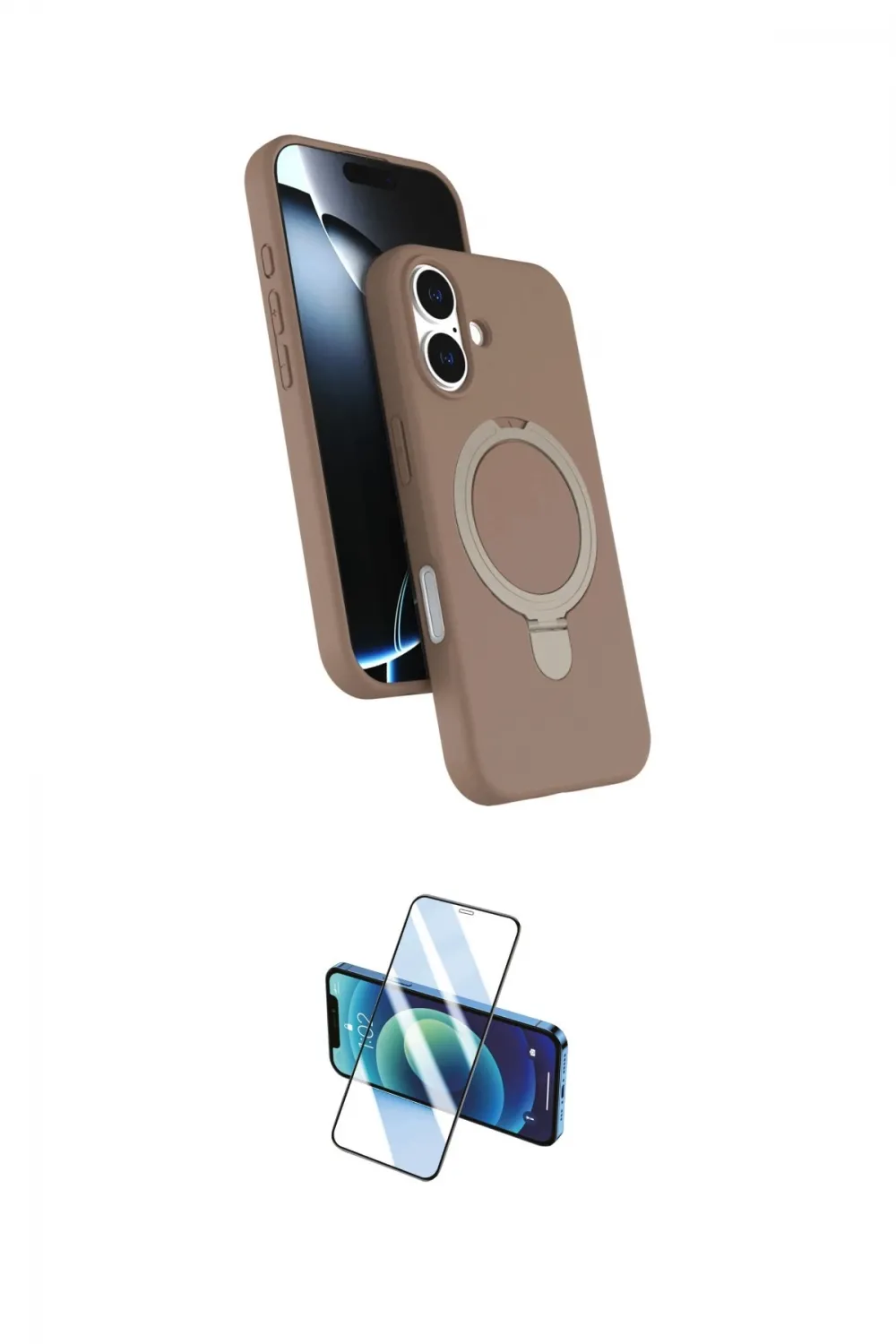 ieg™ iPhone 16 Plus Kılıf İz Işık Koleksiyonu - Siyah 3D Antistatik Cam Ekran Koruyucu