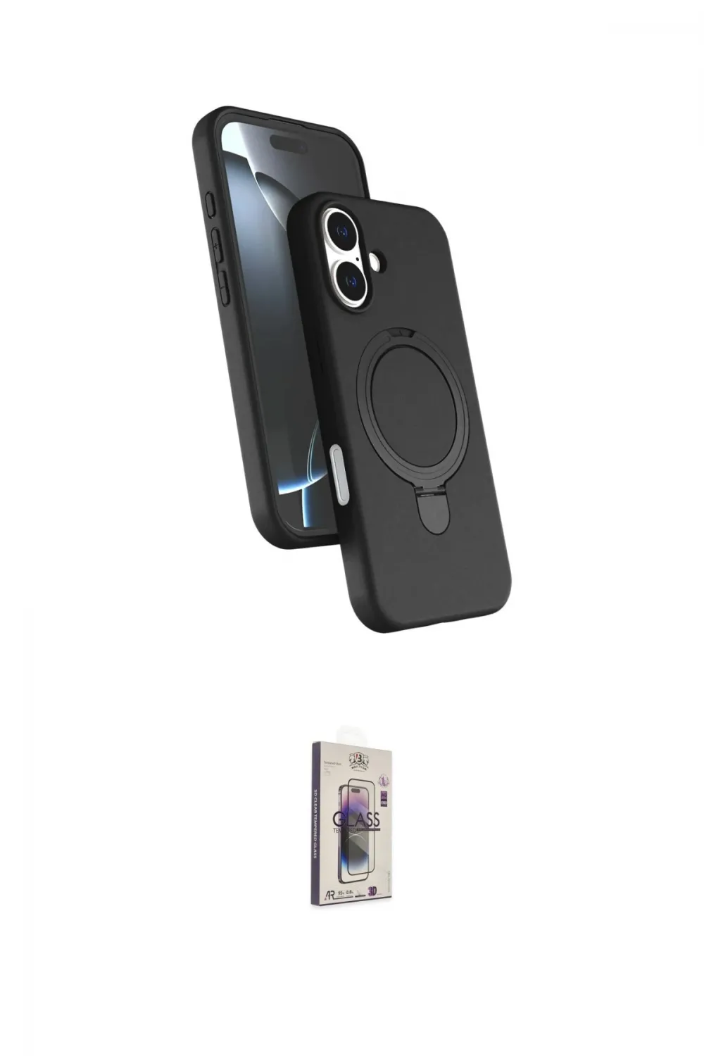 ieg™ iPhone 16 Plus Kılıf İz Işık Koleksiyonu - Siyah Bilvis 3D Cam Ekran Koruyucu