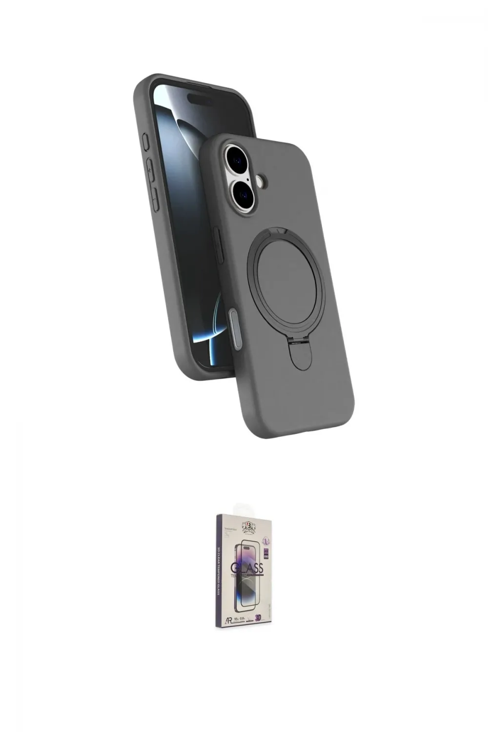 ieg™ iPhone 16 Plus Kılıf İz Işık Koleksiyonu - Siyah Bilvis 3D Cam Ekran Koruyucu