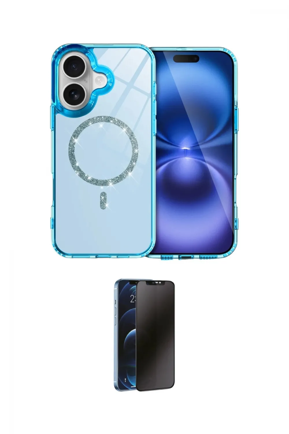 ieg™ iPhone 16 Plus Kılıf Kıvılcım Form Prime - Siyah 3D Antistatik Hayalet Cam Ekran Koruyucu