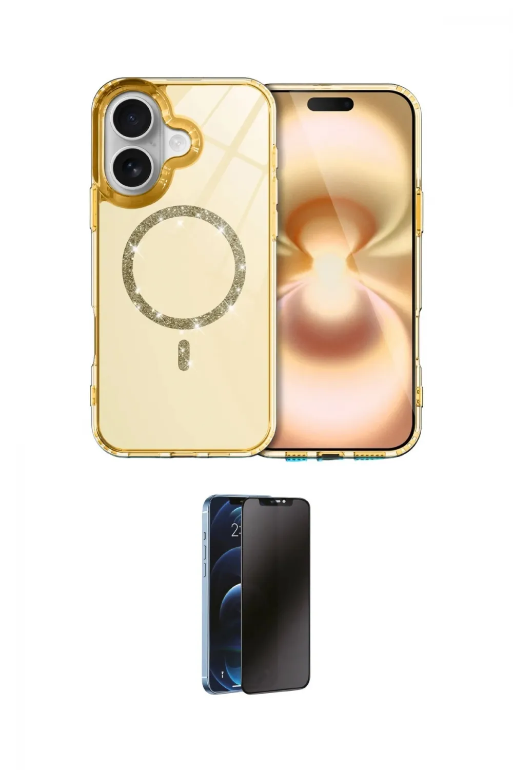 ieg™ iPhone 16 Plus Kılıf Kıvılcım Form Prime - Siyah 3D Antistatik Hayalet Cam Ekran Koruyucu