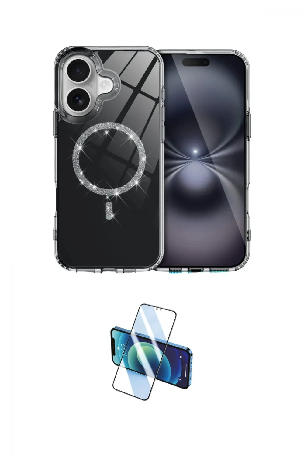 ieg™ iPhone 16 Plus Kılıf Kıvılcım Form Prime - Siyah 3D Antistatik Seramik Nano Ekran Koruyucu