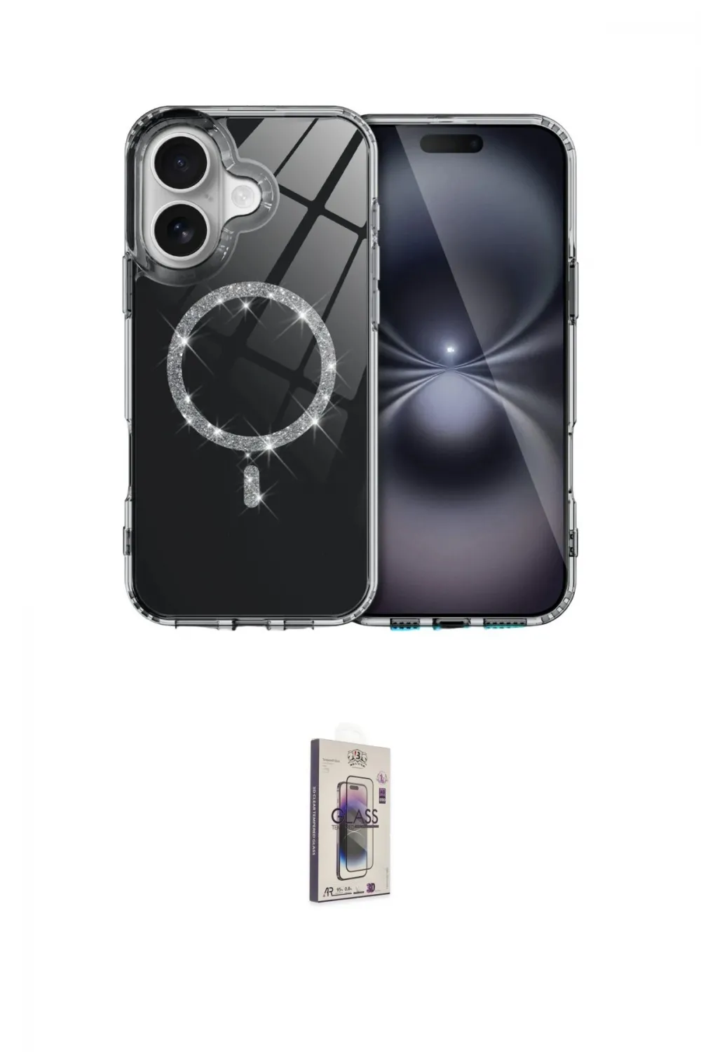 ieg™ iPhone 16 Plus Kılıf Kıvılcım Form Prime - Siyah Bilvis 3D Cam Ekran Koruyucu