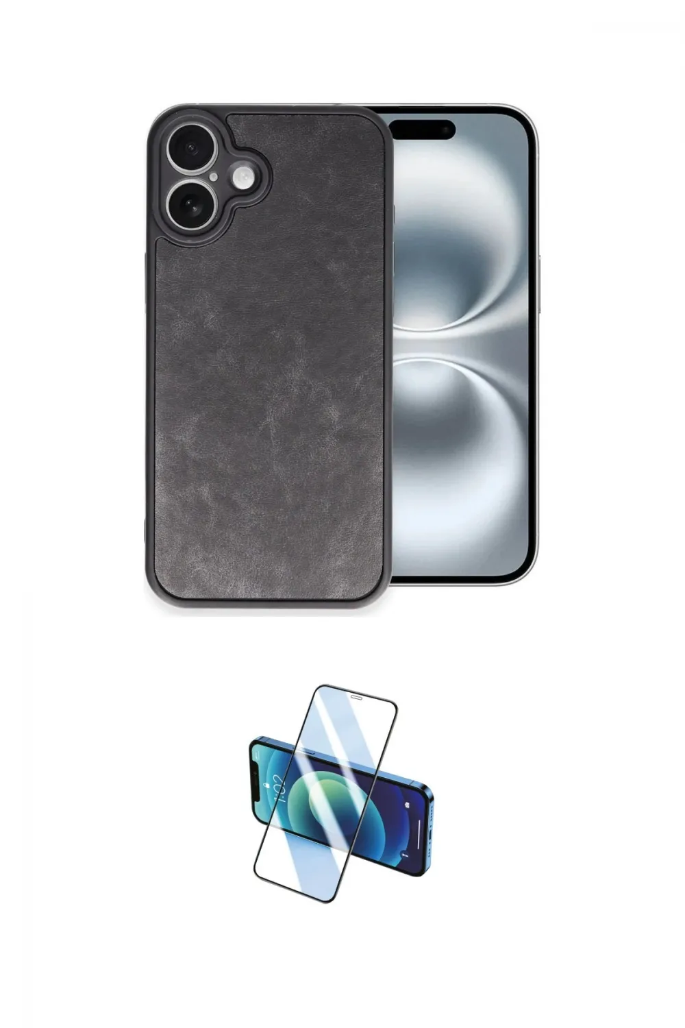 ieg™ iPhone 16 Plus Kılıf Kıvılcım Işık Serisi - Siyah 3D Antistatik Cam Ekran Koruyucu