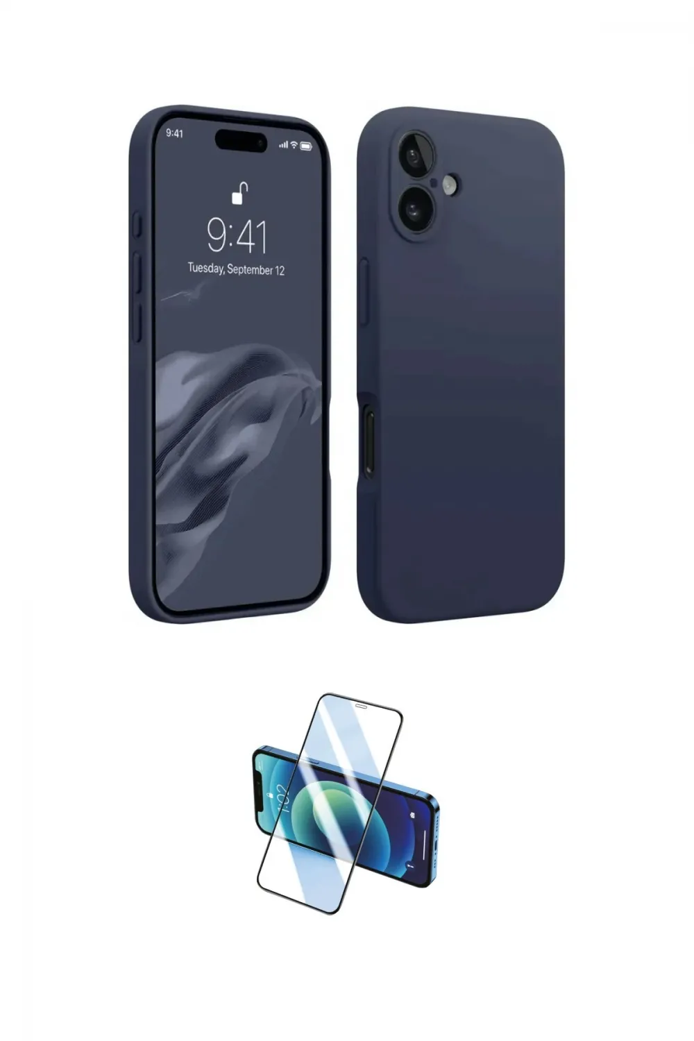 ieg™ iPhone 16 Plus Kılıf Kozmos Yansıma Özel Seri - Siyah 3D Antistatik Cam Ekran Koruyucu