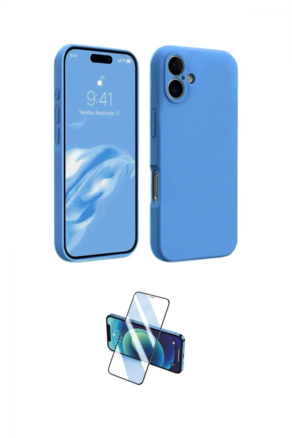 ieg™ iPhone 16 Plus Kılıf Kozmos Yansıma Özel Seri - Siyah 3D Antistatik Cam Ekran Koruyucu