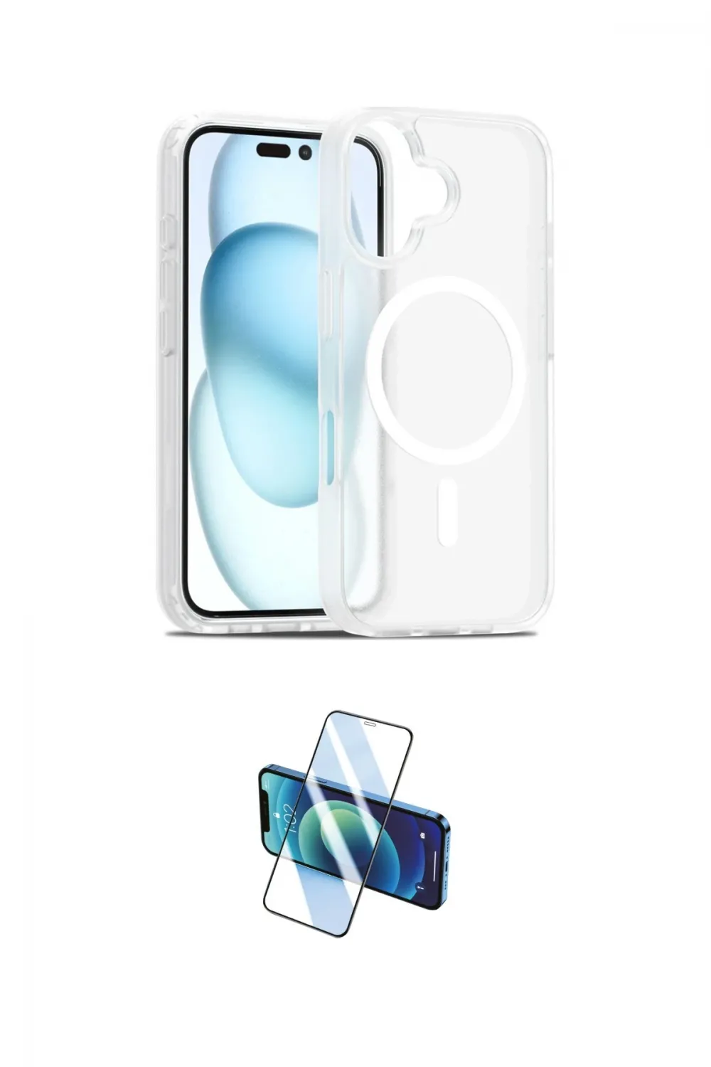ieg™ iPhone 16 Plus Kılıf Siluet Minimal Prime - Siyah 3D Antistatik Cam Ekran Koruyucu