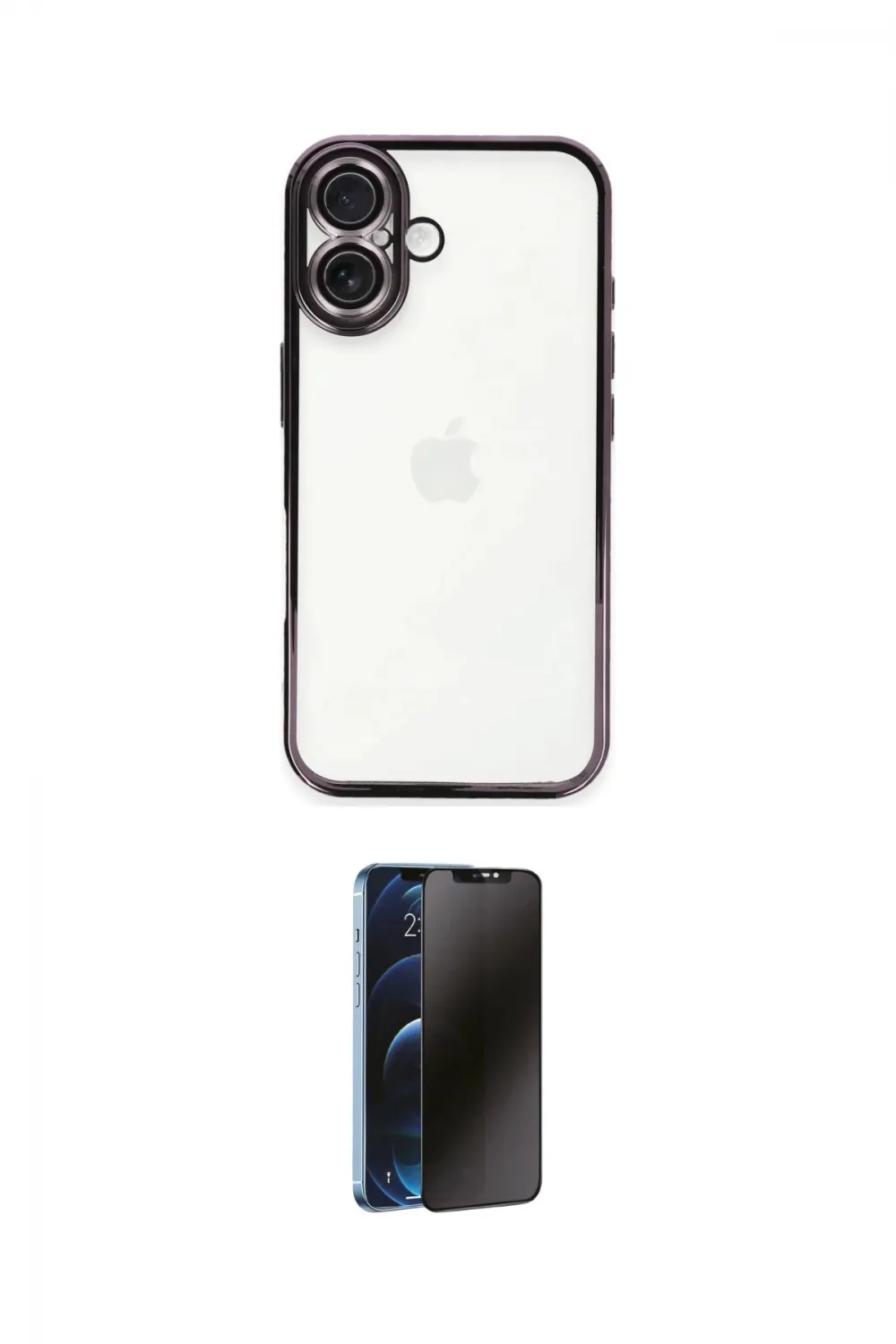 ieg™ iPhone 16 Plus Kılıf Vadi Minimal - Siyah 3D Antistatik Hayalet Cam Ekran Koruyucu