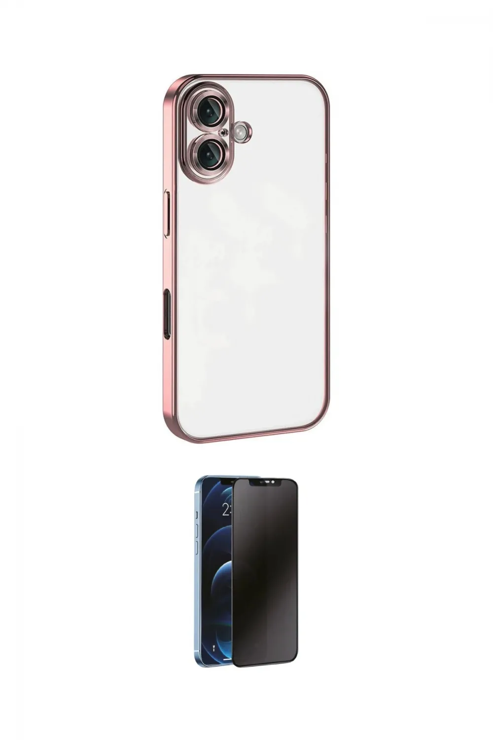 ieg™ iPhone 16 Plus Kılıf Vadi Minimal - Siyah 3D Antistatik Hayalet Cam Ekran Koruyucu