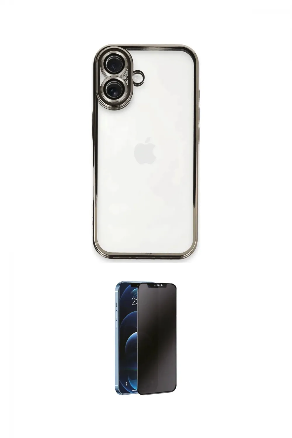 ieg™ iPhone 16 Plus Kılıf Vadi Minimal - Siyah 3D Antistatik Hayalet Cam Ekran Koruyucu
