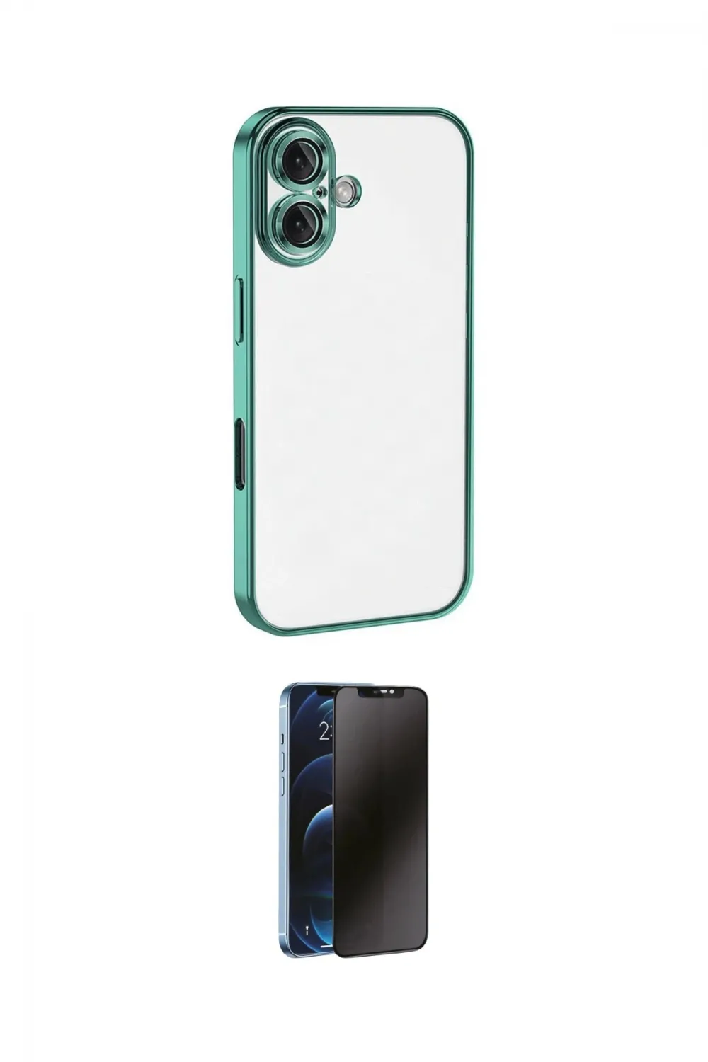 ieg™ iPhone 16 Plus Kılıf Vadi Minimal - Siyah 3D Antistatik Hayalet Cam Ekran Koruyucu