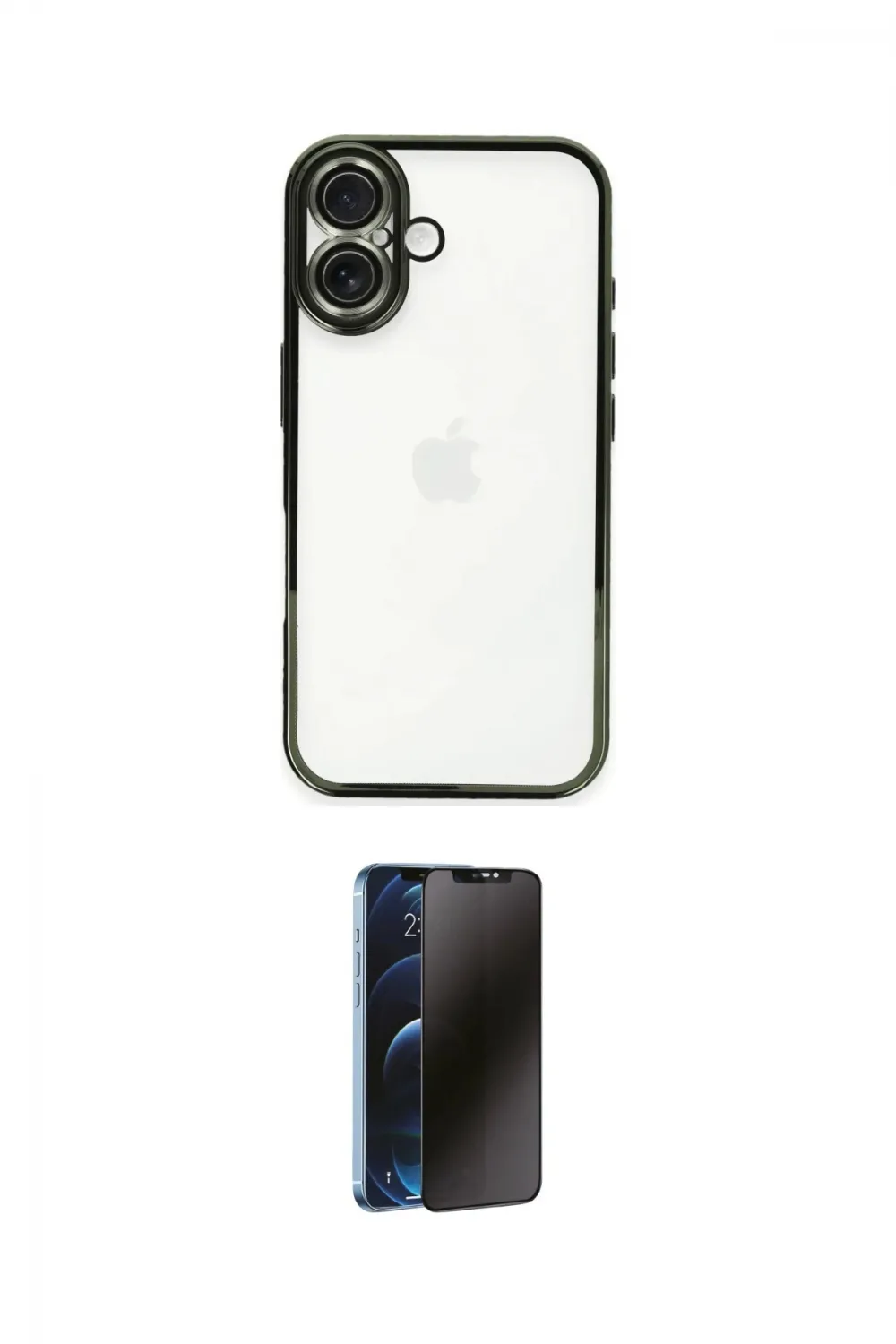 ieg™ iPhone 16 Plus Kılıf Vadi Minimal - Siyah 3D Antistatik Hayalet Cam Ekran Koruyucu