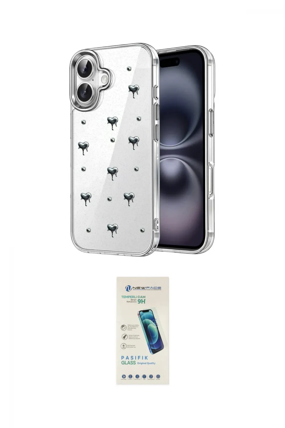 ieg™ iPhone 16 Plus Kılıf Yörünge Form - Şeffaf Pasifik Cam Ekran Koruyucu