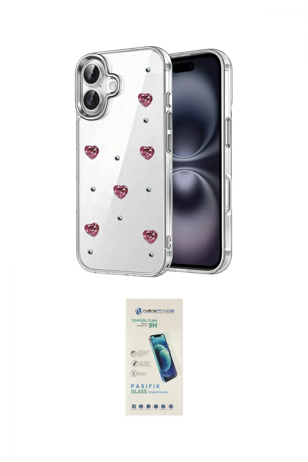 ieg™ iPhone 16 Plus Kılıf Yörünge Form - Şeffaf Pasifik Cam Ekran Koruyucu