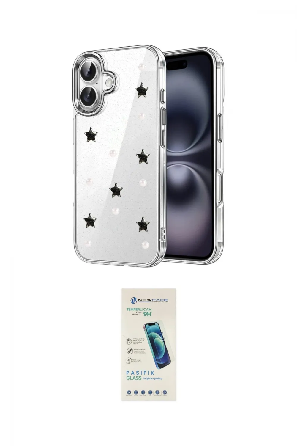 ieg™ iPhone 16 Plus Kılıf Yörünge Form - Şeffaf Pasifik Cam Ekran Koruyucu