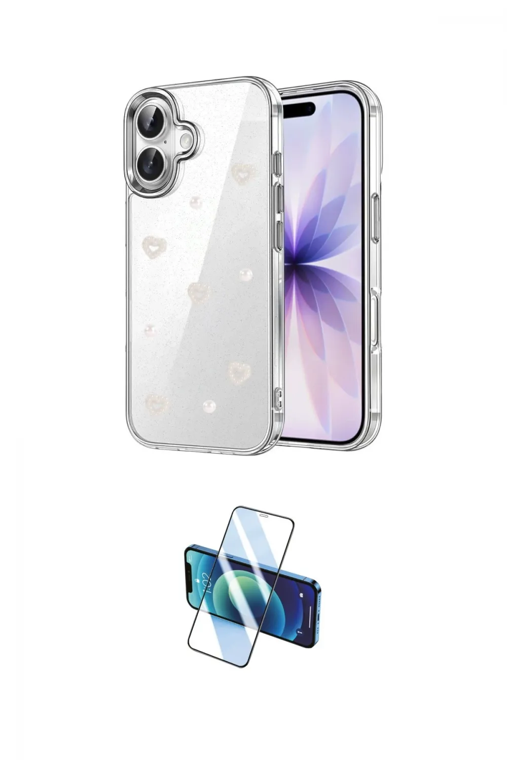 ieg™ iPhone 16 Plus Kılıf Yörünge Form - Siyah 3D Antistatik Cam Ekran Koruyucu