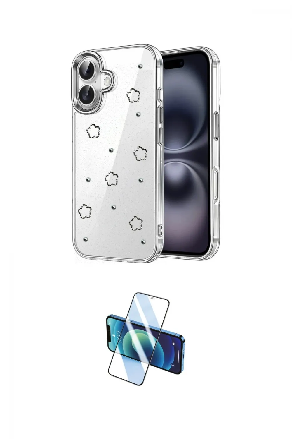ieg™ iPhone 16 Plus Kılıf Yörünge Form - Siyah 3D Antistatik Cam Ekran Koruyucu