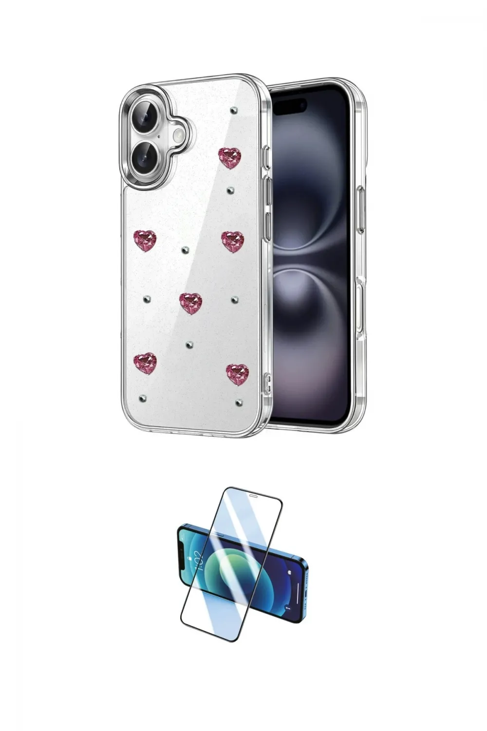 ieg™ iPhone 16 Plus Kılıf Yörünge Form - Siyah 3D Antistatik Cam Ekran Koruyucu