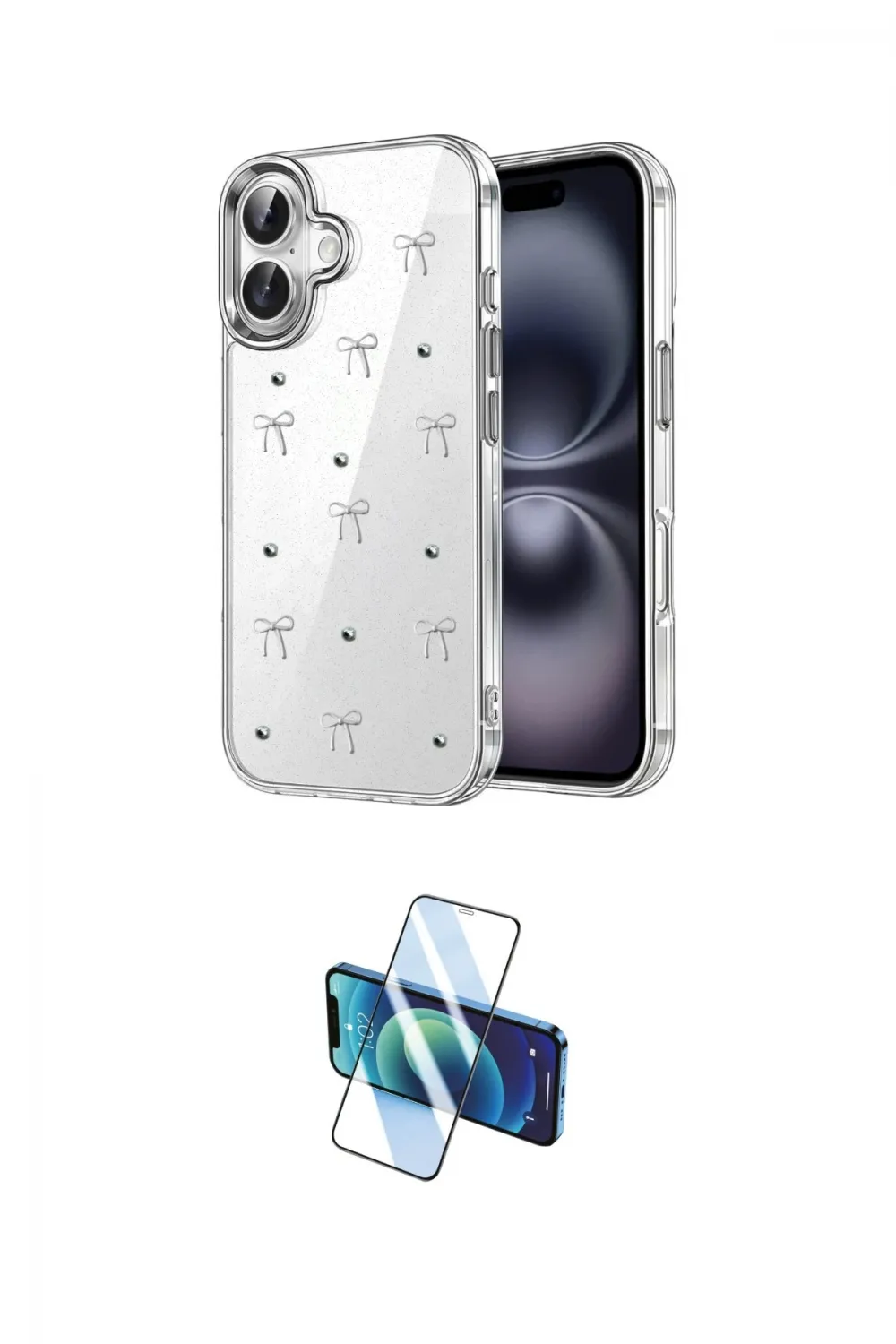 ieg™ iPhone 16 Plus Kılıf Yörünge Form - Siyah 3D Antistatik Cam Ekran Koruyucu