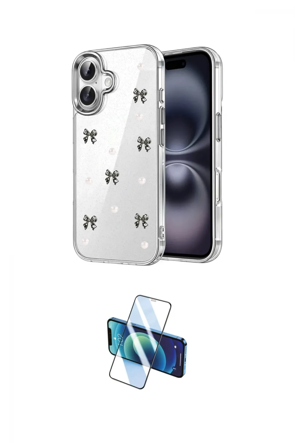 ieg™ iPhone 16 Plus Kılıf Yörünge Form - Siyah 3D Antistatik Cam Ekran Koruyucu