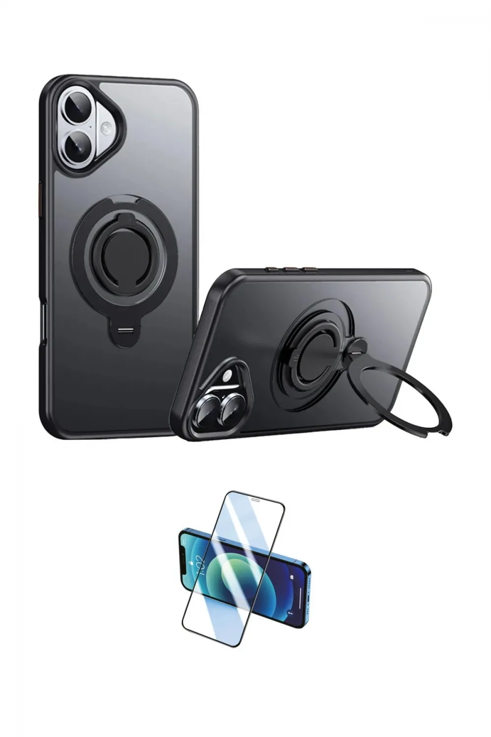 ieg™ iPhone 16 Plus Kılıf Zirve Çizgi Prime - Siyah 3D Antistatik Cam Ekran Koruyucu