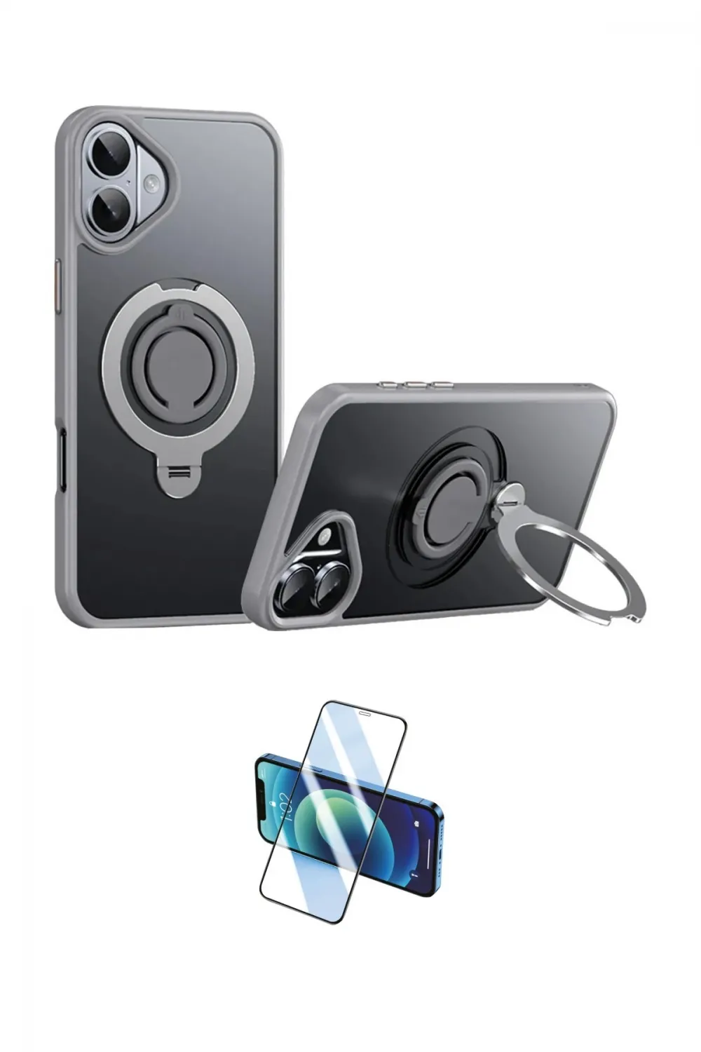 ieg™ iPhone 16 Plus Kılıf Zirve Çizgi Prime - Siyah 3D Antistatik Cam Ekran Koruyucu