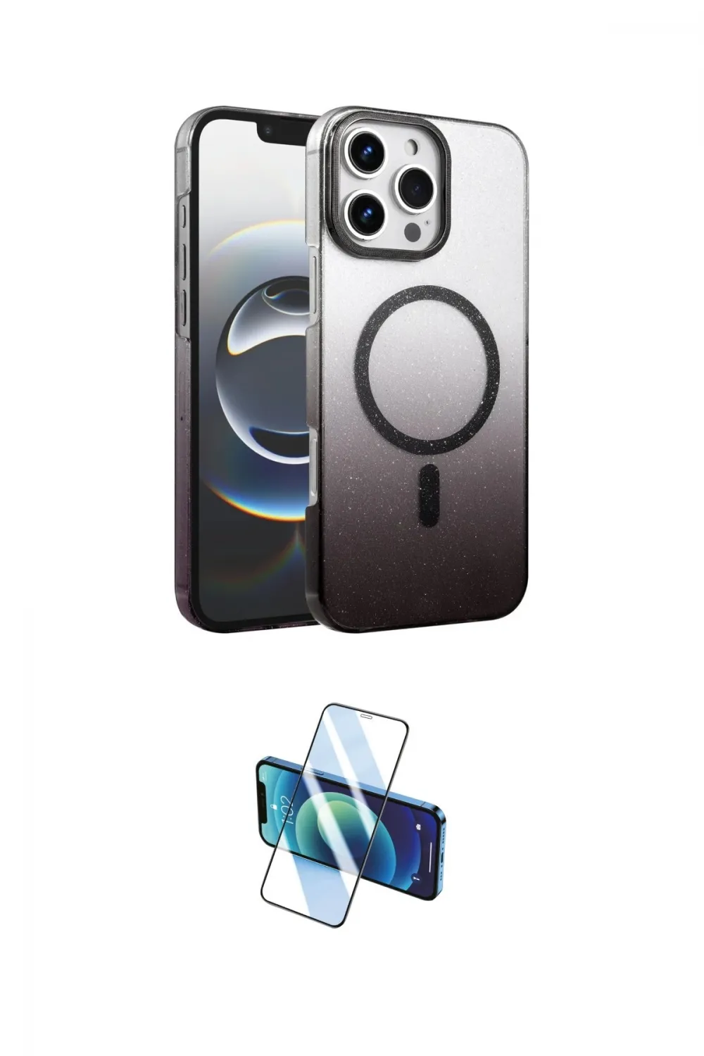 ieg™ iPhone 16 Pro Kılıf Ahenk Doku Özel Seri - Siyah 3D Antistatik Cam Ekran Koruyucu