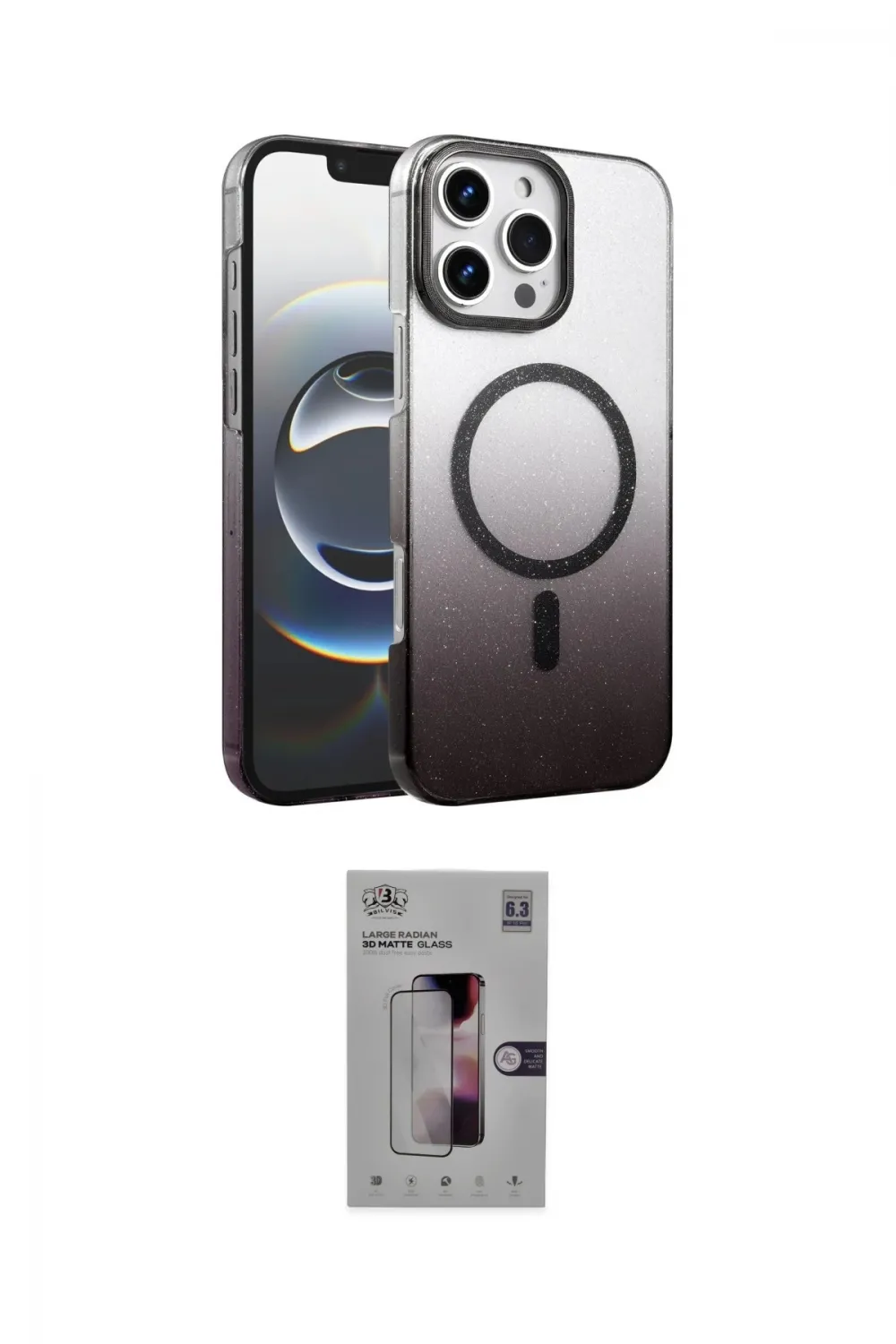 ieg™ iPhone 16 Pro Kılıf Ahenk Doku Özel Seri - Siyah Bilvis 3D Mat Cam Ekran Koruyucu