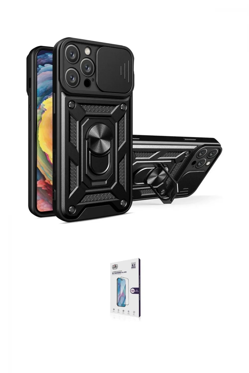 ieg™ iPhone 16 Pro Kılıf Ahenk Klasik - Siyah Bilvis 0.18mm Plus Cam Ekran Koruyucu
